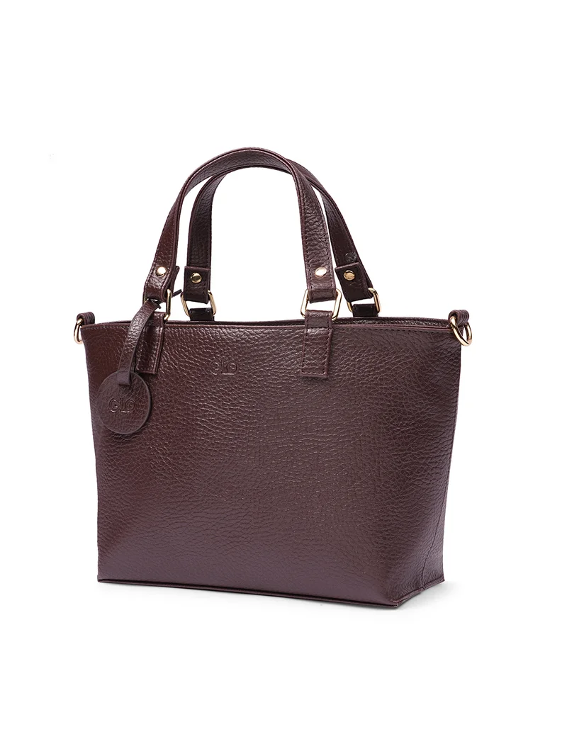 globus Globus Women Brown Vegan Leather Textured Tote Bag With Detachable Strap